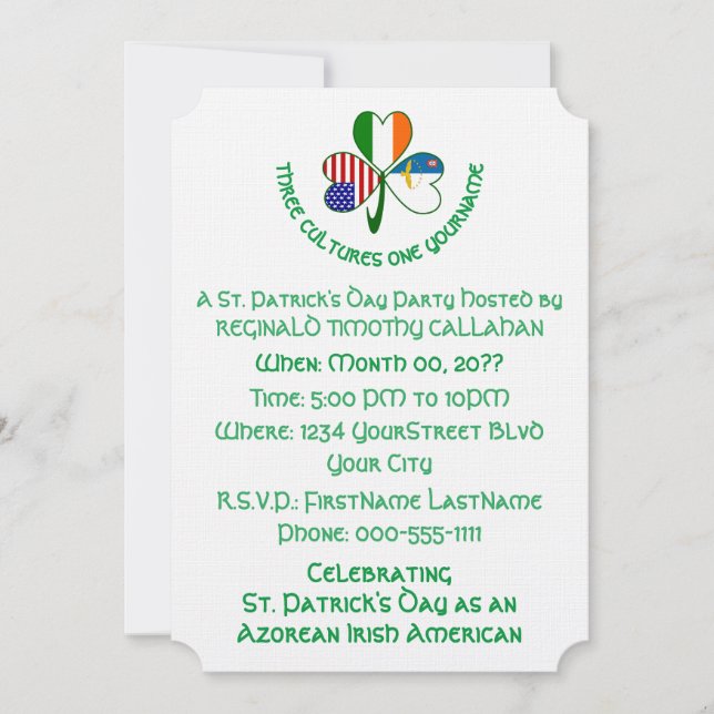 Azorean Irish USA Flag Shamrock Personalized  Invitation (Front)