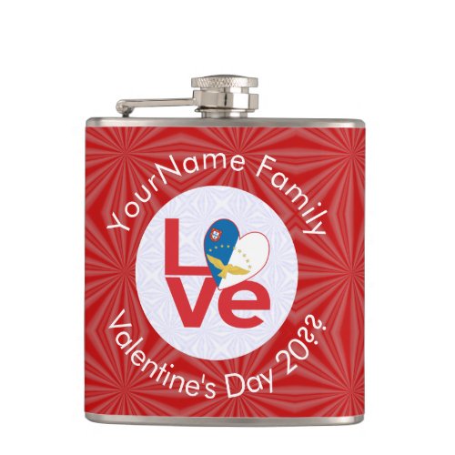 Azorean LOVE Hearth Flag Valentine Personalized Flask