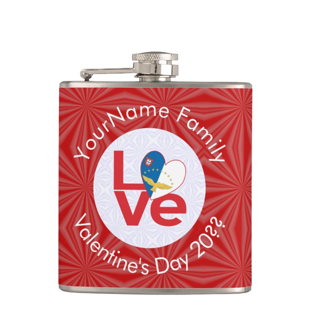 Azorean LOVE Hearth Flag Valentine Personalized  Flask (Front)