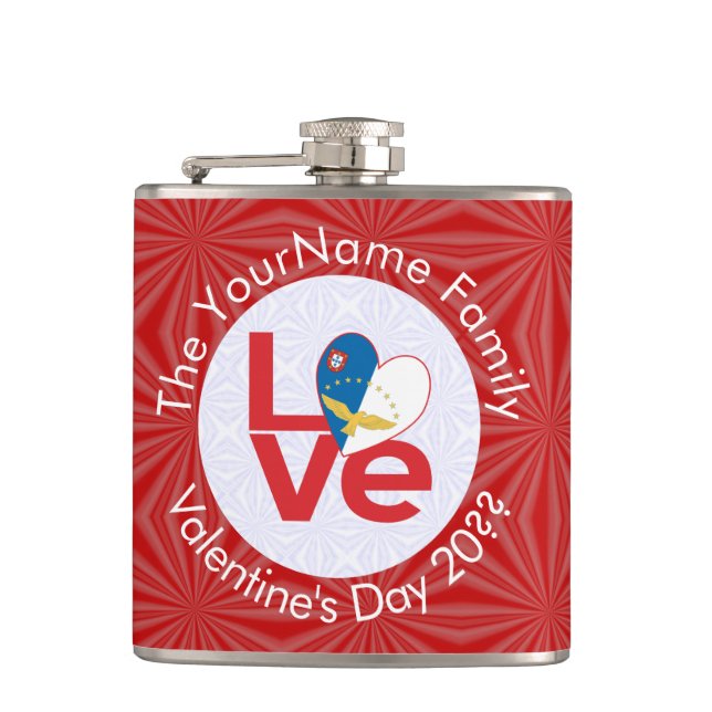 Azorean LOVE Hearth Flag Valentine Personalized  Flask (Front)