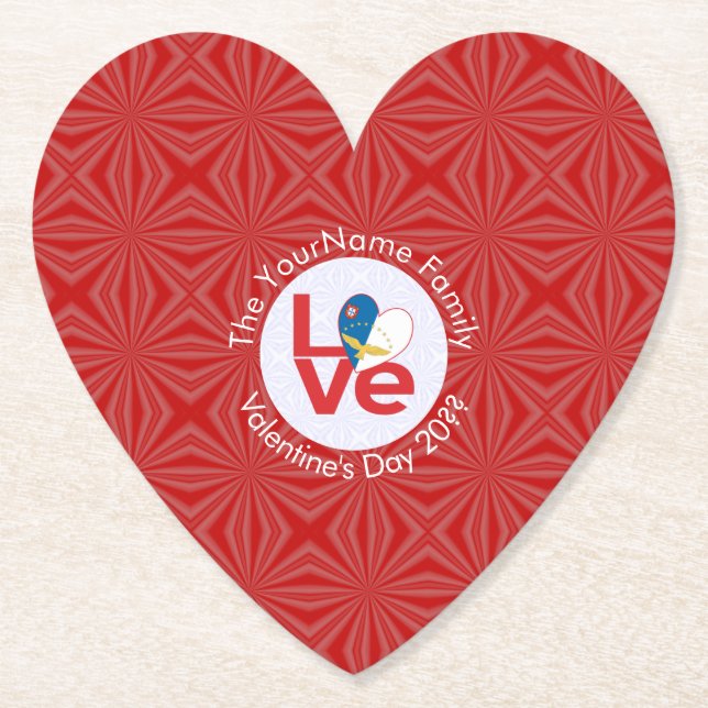 Azorean LOVE Hearth Flag Valentine Personalized  Paper Coaster (Front)
