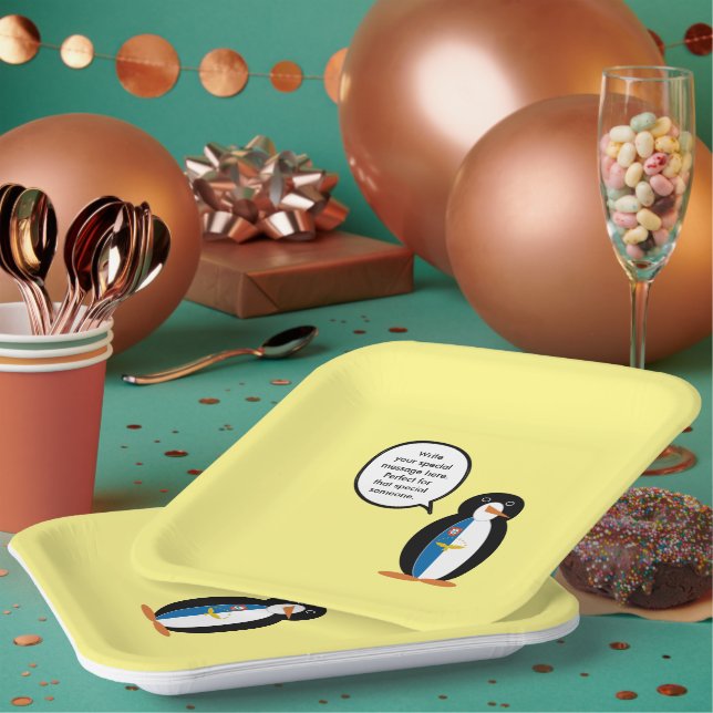 Azorean Talking Ms Penguin Personalized  Paper Plates (Multi)