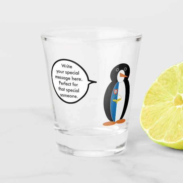 Azorean Talking Ms Penguin Personalized  Shot Glass (Front)