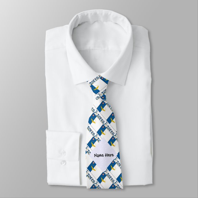 Azores and Azorean Flag Tiled with Your Name Neck Tie (Tied)