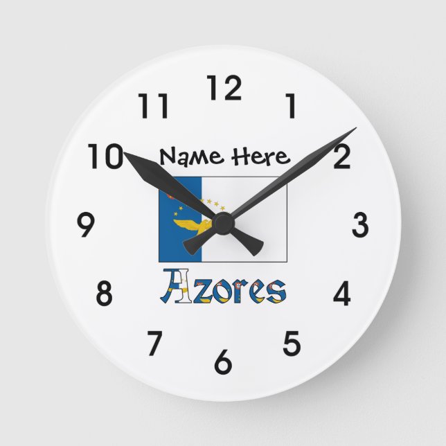 Azores and Azorean Flag with Your Name Large Clock (Front)