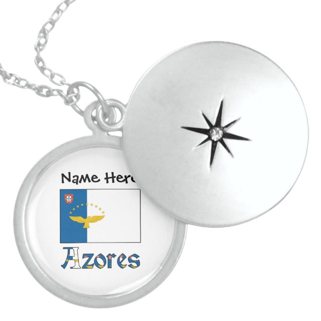 Azores and Azorean Flag with Your Name Locket Necklace (Front)