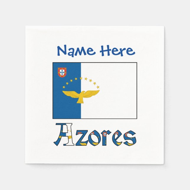 Azores Azorean Flag Blue Personalized Name Napkins (Front)