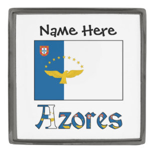 Azores Azorean Flag Personalized Name Gunmetal Finish Lapel Pin
