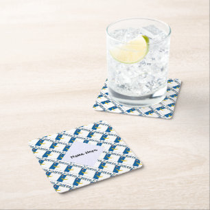 Azores Azorean Flag Personalized Name Square Paper Coaster