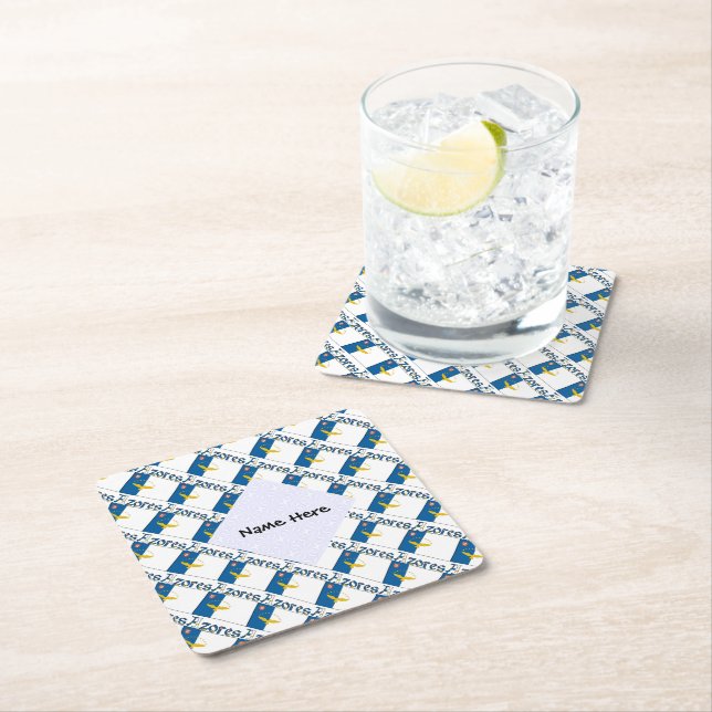 Azores Azorean Flag Personalized Name Square Paper Coaster (Insitu)