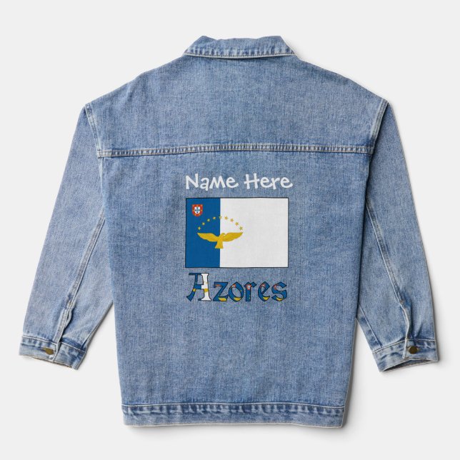 Azores Azorean Flag Personalized White Name Denim Jacket (Back)
