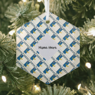 Azores Azorean Flag Tiled Personalized Glass Ornament