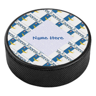 Azores Azorean Flag Tiled Personalized  Hockey Puck