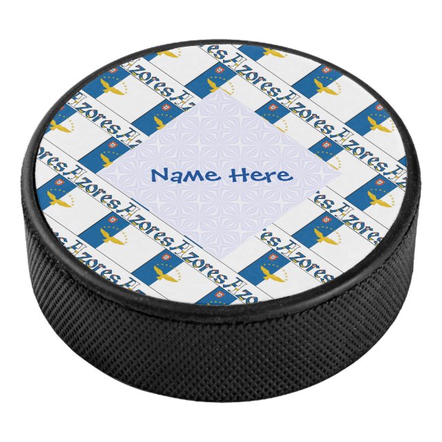 Azores Azorean Flag Tiled Personalized  Hockey Puck (3/4)