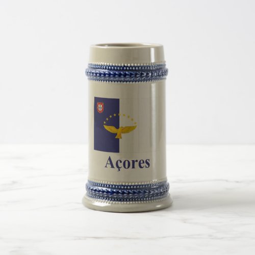 Azores Flag with Name in Portuguese Beer Stein