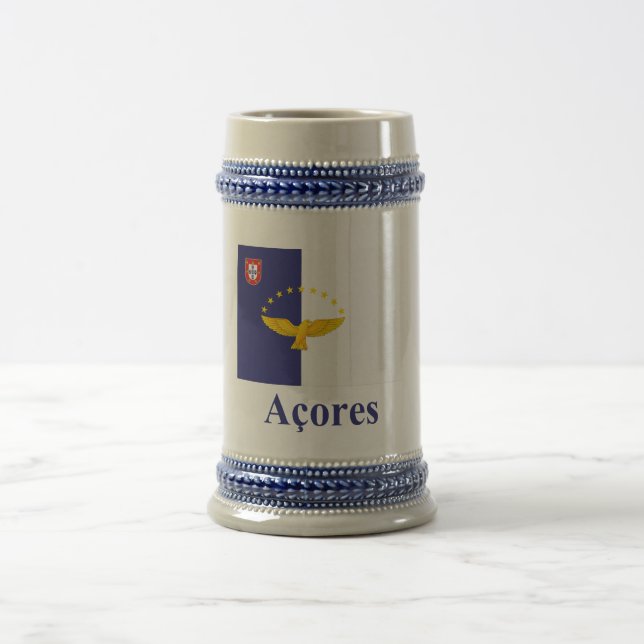 Azores Flag with Name in Portuguese Beer Stein (Center)