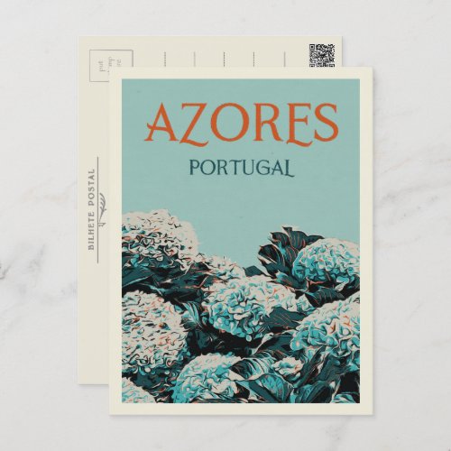 Azores hydrangeas illustration Portugal Postcard