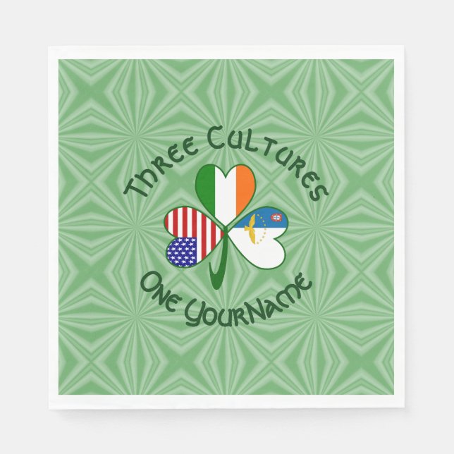 Azores Ireland USA Flags Shamrock Personalized Napkins (Front)