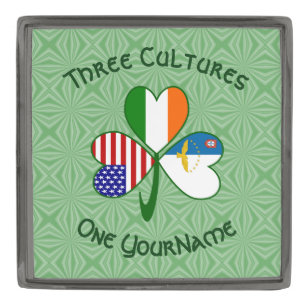 Azores Ireland USA Shamrock Flag Personalized Gunmetal Finish Lapel Pin