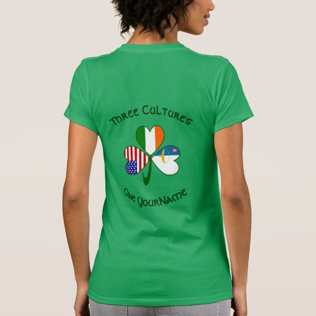 Azores Ireland USA Shamrock Flag Personalized  T-Shirt (Back)
