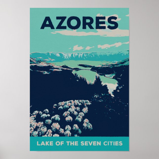 Azores Lagoon of 7 cities illustration Portugal Po Poster (Front)