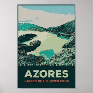 Azores Lagoon of 7 cities illustration Portugal Poster