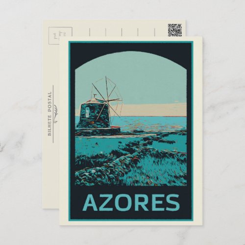 Azores landscape illustration Portugal Postcard