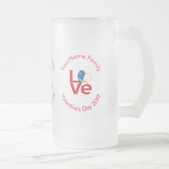 Azores Red LOVE Flag Personalized  Frosted Glass Beer Mug (Right)