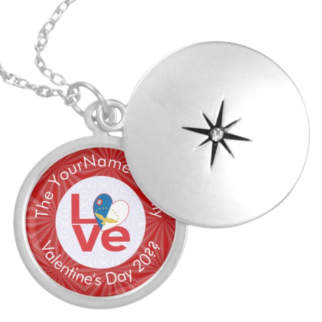 Azores Red LOVE Flag Personalized  Locket Necklace (Front)