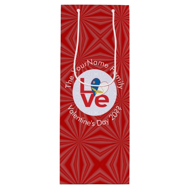 Azores Red LOVE Flag Personalized  Wine Gift Bag (Front)