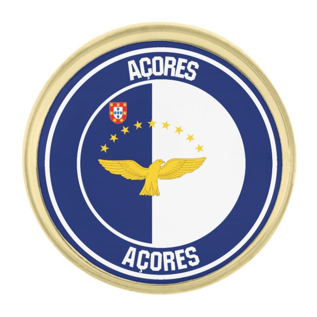Azores Round Emblem Gold Finish Lapel Pin (Front)