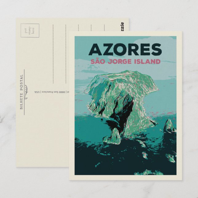 Azores Saint Jorge island, Portugal Illustration Postcard (Front/Back)