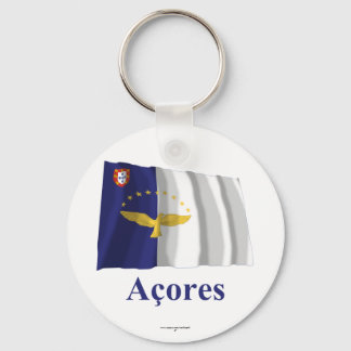 Azores Waving Flag with Name in Portuguese Keychain