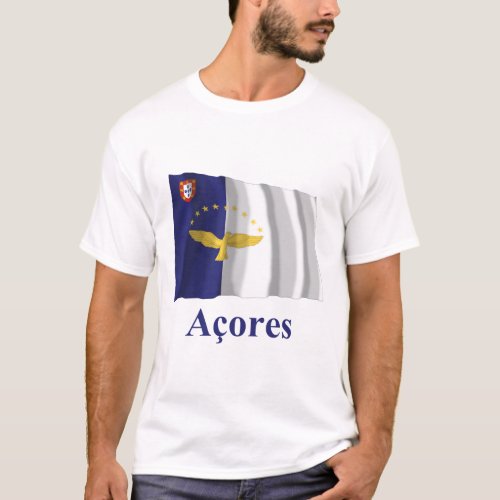 Azores Waving Flag with Name in Portuguese T_Shirt