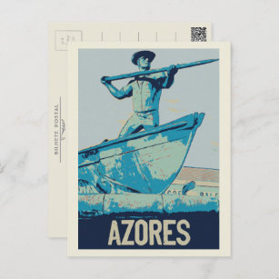 Azores Whale hunter illustration Portugal Postcard
