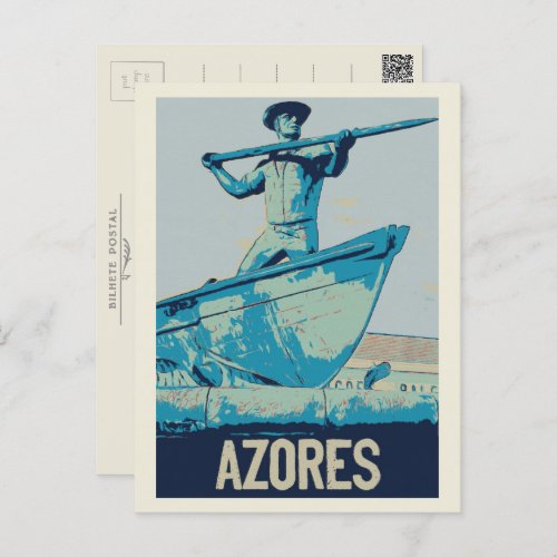 Azores Whale hunter illustration Portugal Postcard