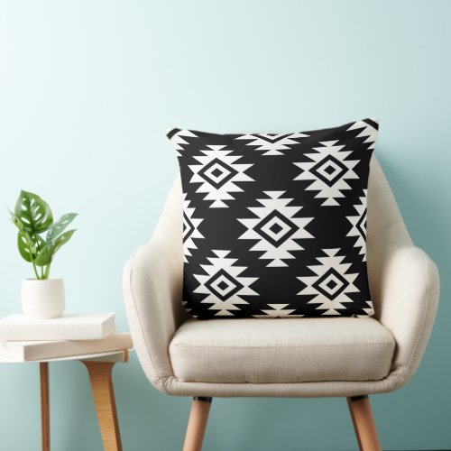 Aztec 2Way BW Symbol Big Pattern Throw Pillow