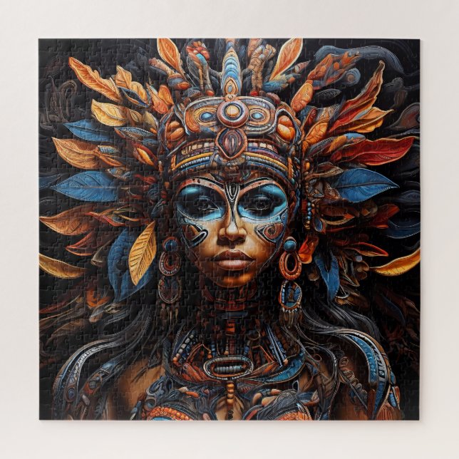 Aztec Abstract Vibrant Tribal Fusion Art Jigsaw Puzzle (Vertical)