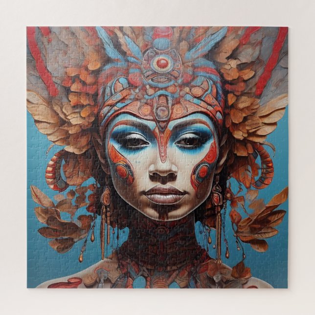 Aztec Abstract Vibrant Tribal Fusion Art Jigsaw Puzzle (Vertical)