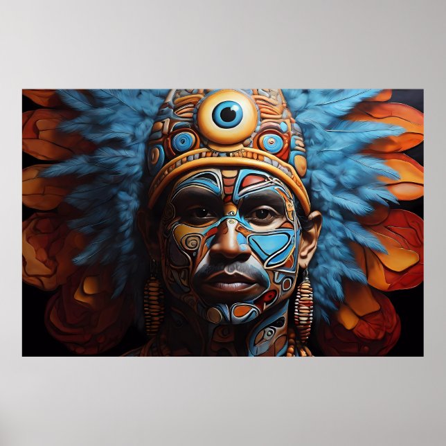 Aztec Abstract Vibrant Tribal Fusion Art Poster (Front)