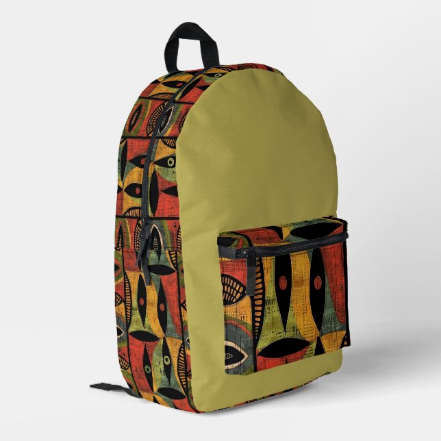 Aztec, African Design Olive Printed Backpack (Back Corner Left)