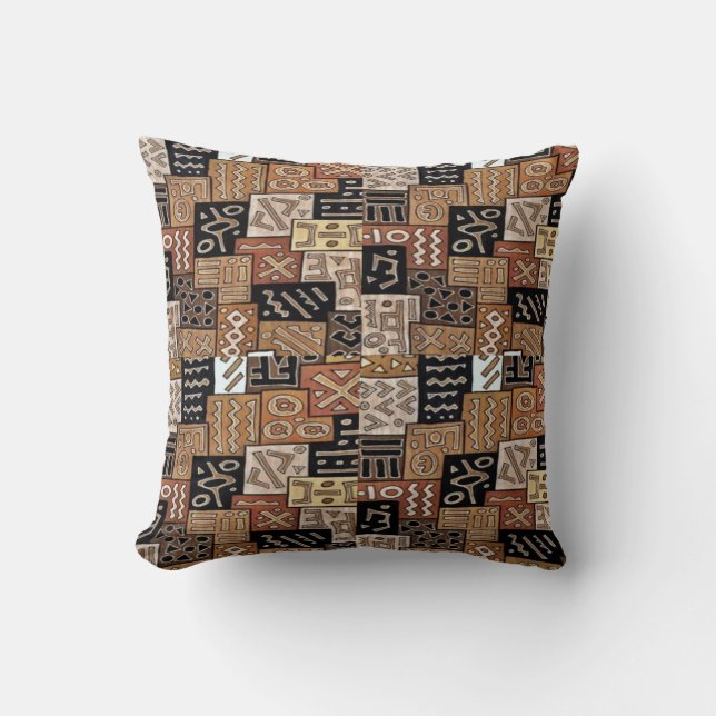 Aztec African Patchwork Pattern Throw Pillow (Front)