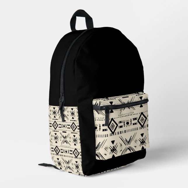 Aztec and Black Printed Backpack (Back Corner Left)