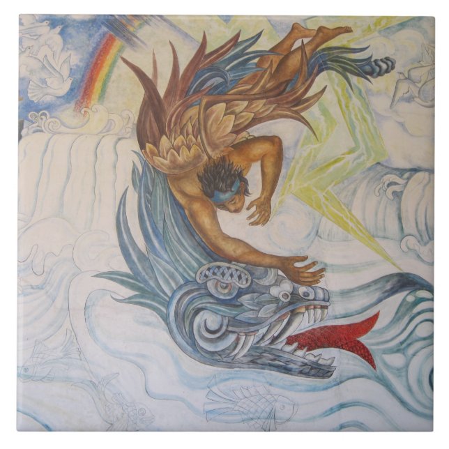 Aztec and Dragon Ceramic Tile (Front)