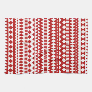 Aztec Andes Red White Tribal Geometric Pattern Towel