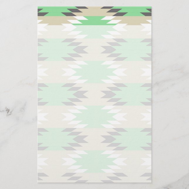 Aztec Andes Tribal Green Gray Native American Stationery (Front)