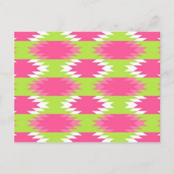 Aztec Andes Tribal Hot Pink Lime Green Pattern Postcard by PrettyPatternsGifts at Zazzle