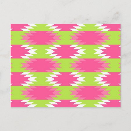 Aztec Andes Tribal Hot Pink Lime Green Pattern Postcard