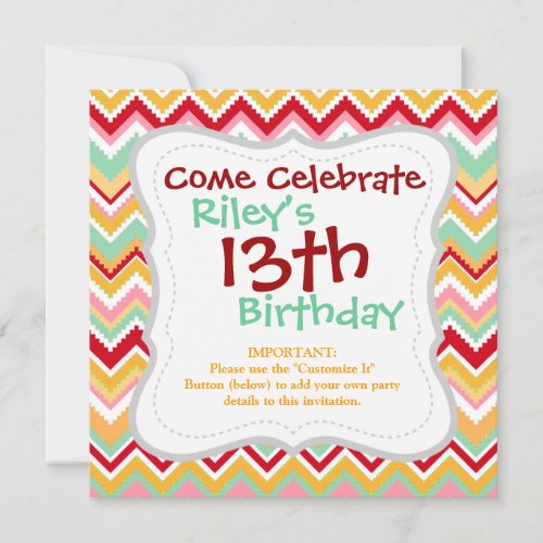 Aztec Andes Tribal Mountains Chevron Fiesta Zigag Custom Invitations
