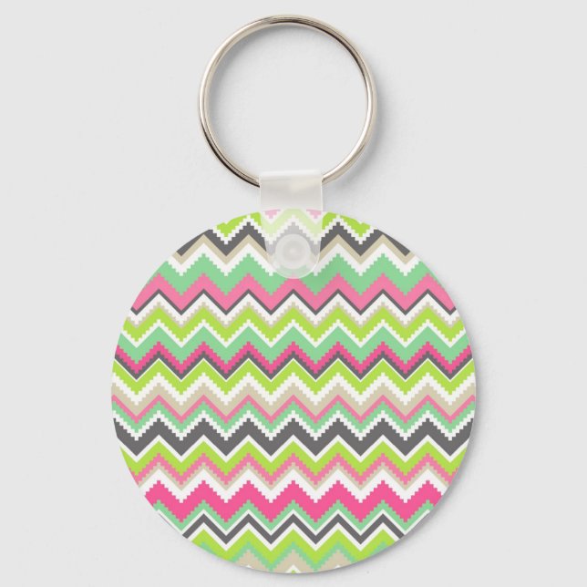 Aztec Andes Tribal Mountains Chevron Zig Zags Keychain (Front)